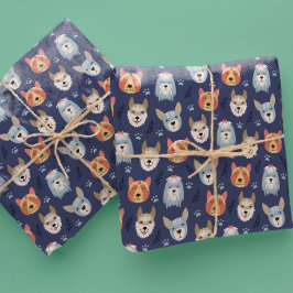 Papel De Regalo Caras de perro de caricatura y patas envoltura de