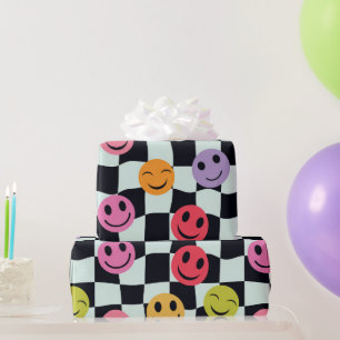 Papel De Regalo Caras felices en tablero de ajetreo negro y blanco