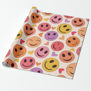 Papel De Regalo Caras felices sonrientes coloridas con corazones