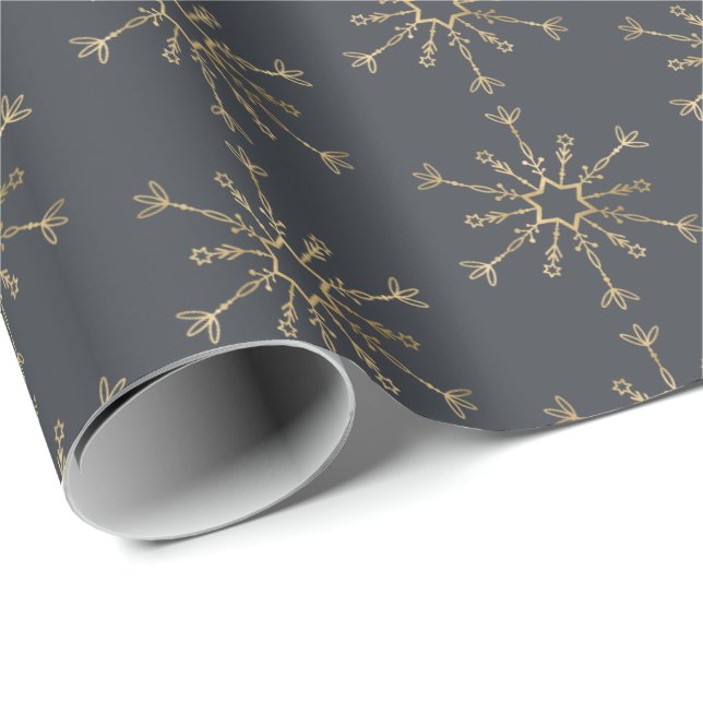 Papel De Regalo Carbón de nieve de oro gris pizarra (Esquina del rollo)