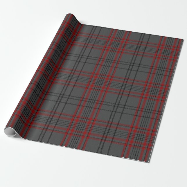Papel De Regalo Carbón Gris Rojo Negro Tartán Placa (Desenrollado)