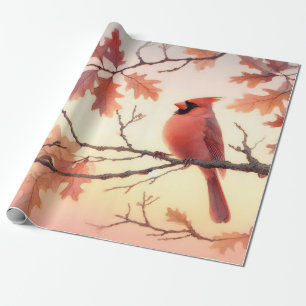 Papel De Regalo Cardenal de acuarela y desenlace de hojas otoñales