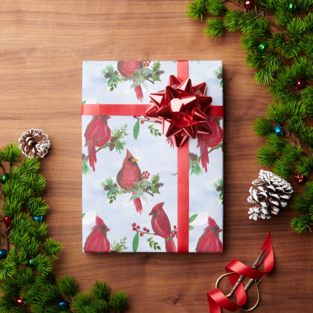Papel de regalo cardenal de Navidad rojo Religioso (Regalo de vacaciones)
