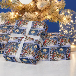 Papel De Regalo Cardenal de Navidad y Coro del Árbol de Invierno