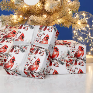 Papel De Regalo Cardenal rojo color agua en la rama de las Berry