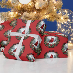 Papel De Regalo Cardenal Rojo con Bayas de Acebo