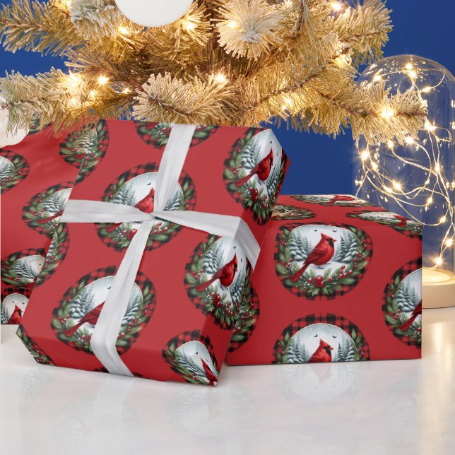 Papel De Regalo Cardenal Rojo con Bayas de Acebo (Vacaciones)