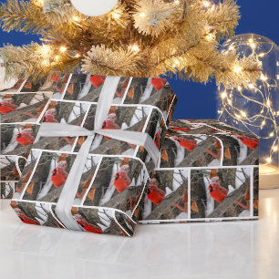 Papel De Regalo Cardenal Rojo Con Gorra De Invierno