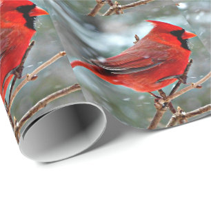 Papel De Regalo Cardenal rojo, el día de invierno nevado