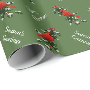 Papel De Regalo Cardenal Rojo Macho y Verde de Acebo