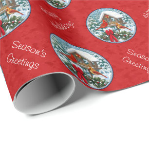 Papel De Regalo Cardenales Comedero de Pájaros de Navidad Rojo