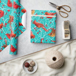 Papel De Regalo Cardenales de nieve Navidades de Winterberries/Cia