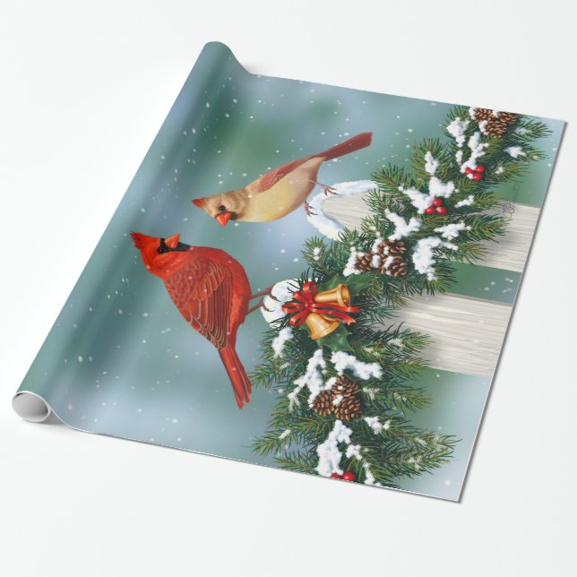 Papel De Regalo Cardenales de vacaciones y Navidades Garland (Desenrollado)