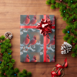Papel De Regalo Cardenales del Norte Rojos Posados en una Rama Hel