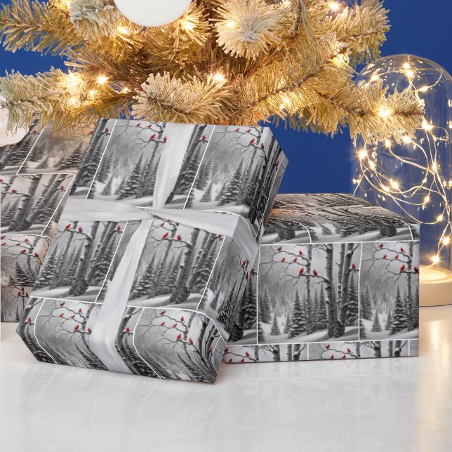 Papel De Regalo Cardenales navidades En Bosque De Invierno (Vacaciones)