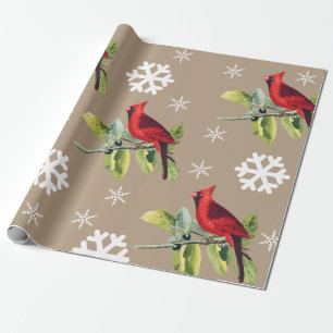 Papel De Regalo Cardenales rojos copos de invierno