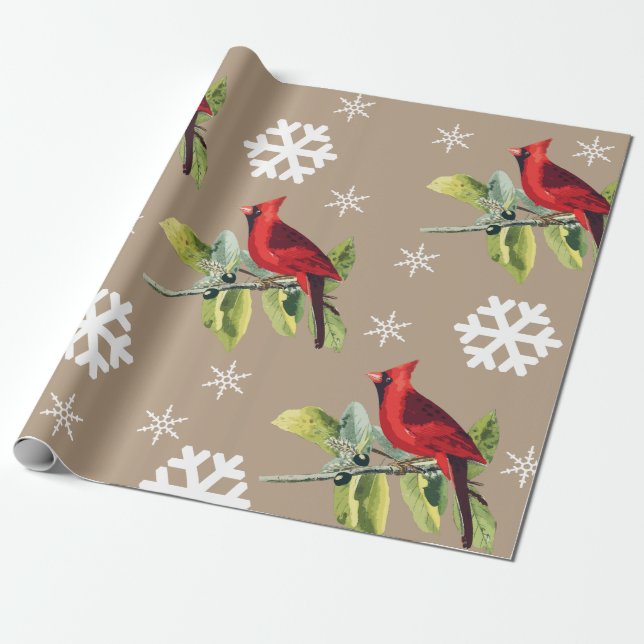Papel De Regalo Cardenales rojos copos de invierno (Desenrollado)