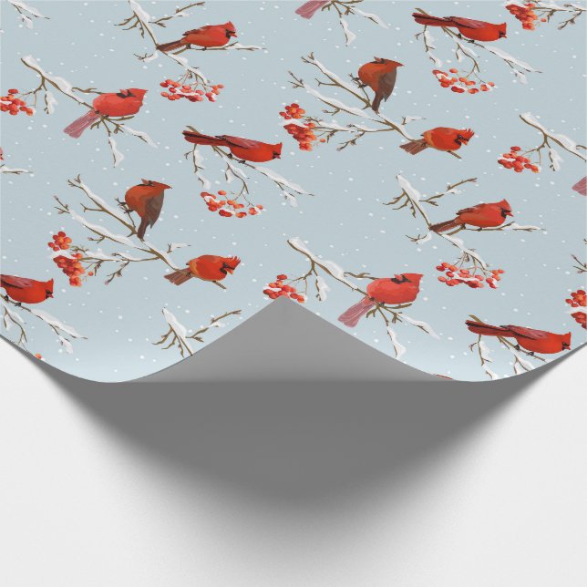 Papel De Regalo Cardenales sobre ramas cubiertas de nieve 