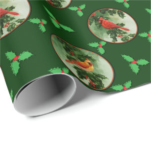 Papel De Regalo Cardenales verdes macho y hembra
