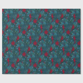 Papel De Regalo Cardenales y coníferas, patrón de vacaciones de in