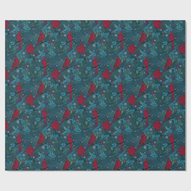 Papel De Regalo Cardenales y coníferas, patrón de vacaciones de in (Superficie plana)