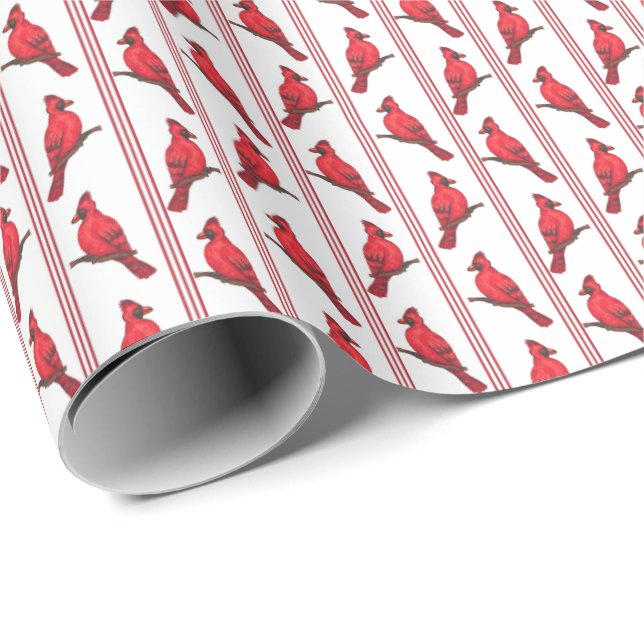 Papel De Regalo Cardinal Bird Stripes Wrapping Paper (Esquina del rollo)