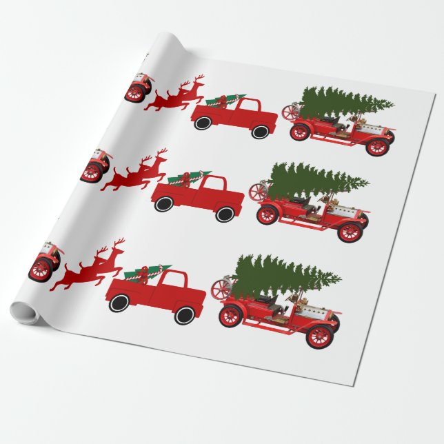 Papel De Regalo Carga de Navidades de Camión Retro Verde Rojo (Desenrollado)