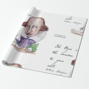 Papel De Regalo Caricatura de Shakespeare y cita de La Tempestad