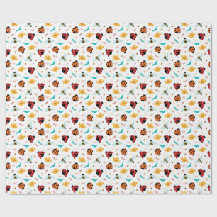 Papel De Regalo Cariñosas Mariquitas y Abejas en un Floral