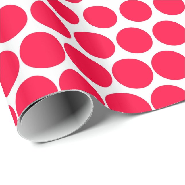 Papel De Regalo Carmine Red Polka Dot Blanco moderno (Esquina del rollo)