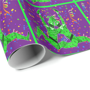 Papel De Regalo Carnaval de Mardi Gras Jesters verdes con confetti