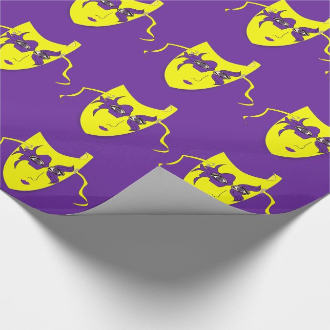 Papel De Regalo Carnaval De Mardi Gras Máscara Amarilla En Púrpura (Esquina)