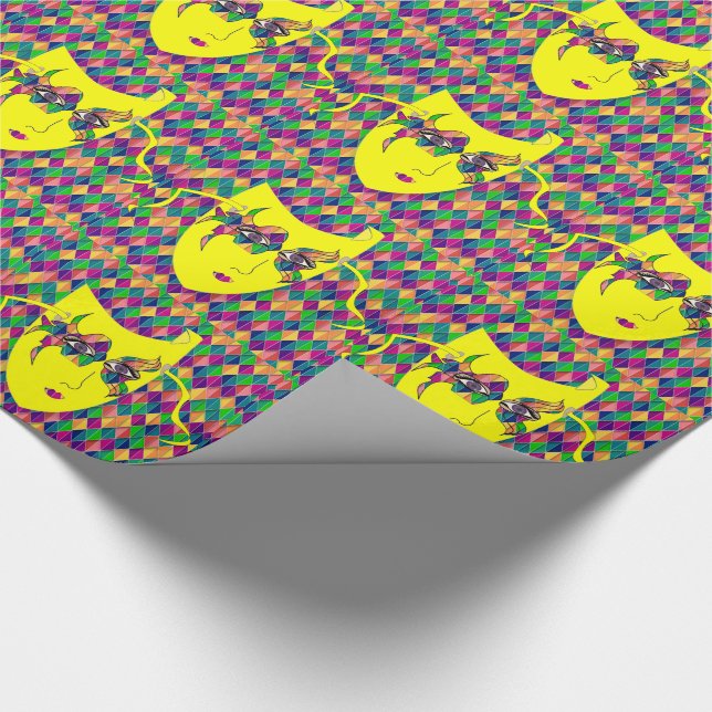 Papel De Regalo Carnaval de Mardi Gras Máscara Amarilla Sobre Diam (Esquina)