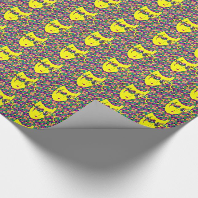 Papel De Regalo Carnaval de Mardi Gras Máscara Amarilla Sobre Diam (Esquina)