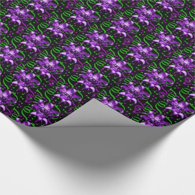 Papel De Regalo Carnaval de Mardi Gras Máscara Púrpura Con Confett (Esquina)