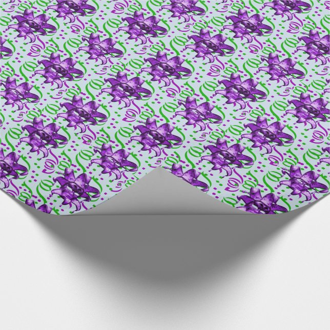 Papel De Regalo Carnaval de Mardi Gras Máscara Púrpura Con Confett (Esquina)
