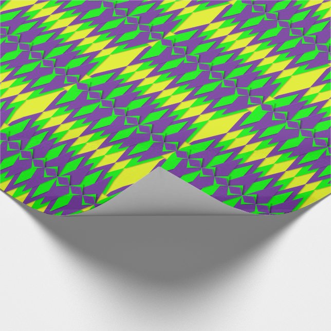 Papel De Regalo Carnaval de Mardi Gras Neon Morado Amarillo Verde (Esquina)