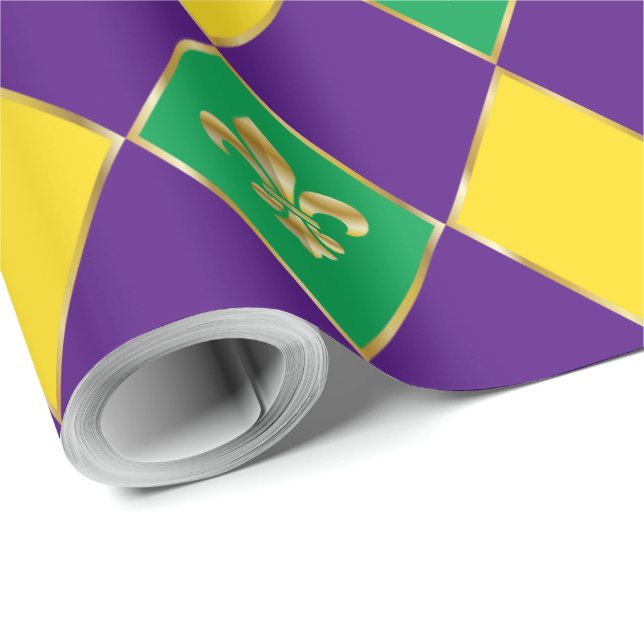 Papel De Regalo Carnaval de Mardi Gras Rhombus Geométrico Fleur de (Esquina del rollo)
