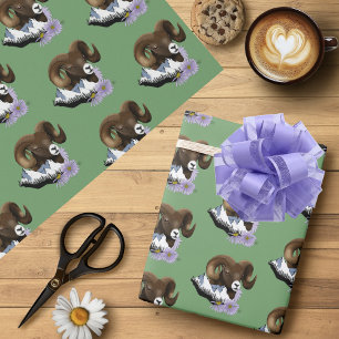 Papel De Regalo Carnero Majestuoso Bighorn Marrón Oveja Montañas V