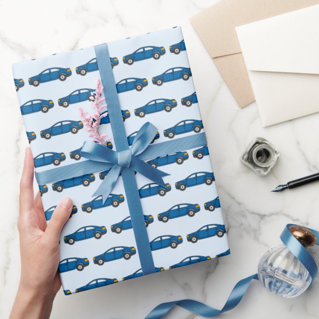 Papel De Regalo Carreras Carros Race Retro Niños de Cumpleaños Azu (Regalar)