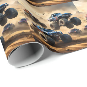 Papel De Regalo Carreras De Camiones Monstruos En El Desierto,