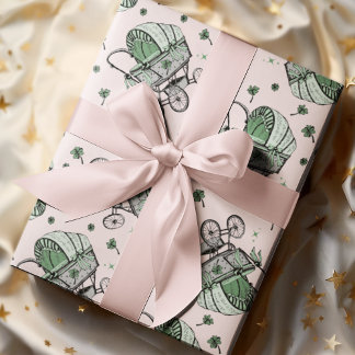 Papel De Regalo Carrito de bebé rosado en Baby Shower por el Día d