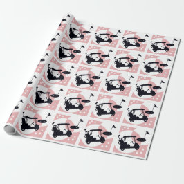 Papel De Regalo Carrito de golf retro en negro y rosa