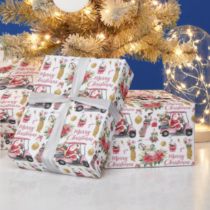 Papel De Regalo Carrito de golf rosa con tema de Navidad para golf
