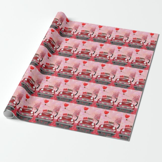 Papel De Regalo Carro de conducción de perro chihuahua con corazón (Desenrollado)