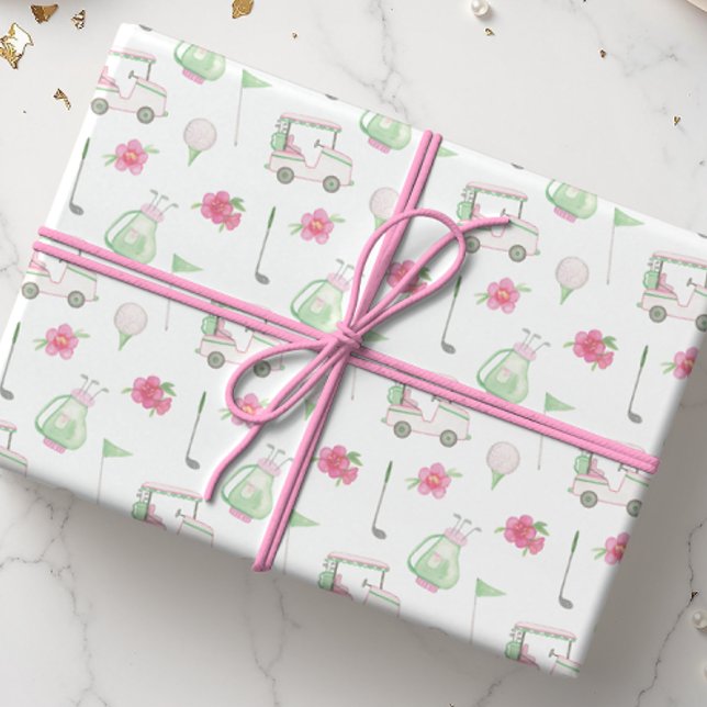 Papel De Regalo Carro de golf rosa y verde acuarela (Subido por el creador)