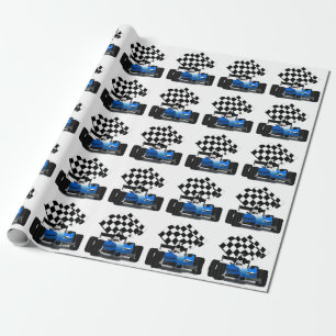 Papel De Regalo Carro de raza azul con bandera verificada