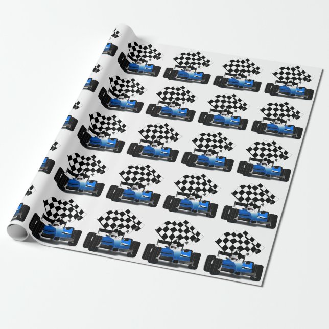 Papel De Regalo Carro de raza azul con bandera verificada (Desenrollado)