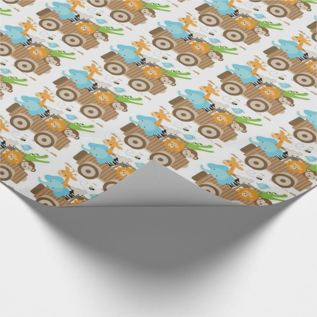 Papel De Regalo Carro lleno de animales de la selva envolviendo pa (Esquina)