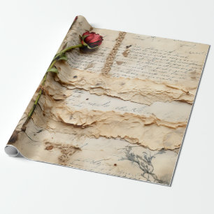Papel De Regalo Carta de amor de pergamino vintage con flores (2)